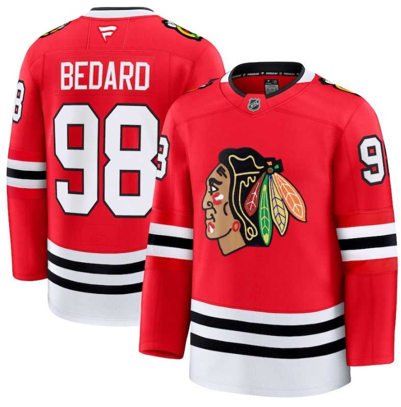 Men%27s Chicago Blackhawks #98 Connor Bedard Red 2024-25 Home Stitched Hockey Jersey Dzhi